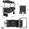 Collapsible Wagon Heavy Duty Folding Wagon Cart with Removable Canopy, 4" Wide Large All Terrain Wheels, Brake, Adjustable Handles