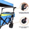 Collapsible Wagon cart with Removable Canopy, Large All Terrain Wheels, Brake, Adjustable Handles,Cooler Bag,Green Blue