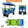 Collapsible Wagon cart with Removable Canopy, Large All Terrain Wheels, Brake, Adjustable Handles,Cooler Bag,Green Blue