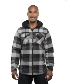 Burnside B8620 Men's Hooded Flannel Jacket (Color: BLACK/ GREY, size: L)